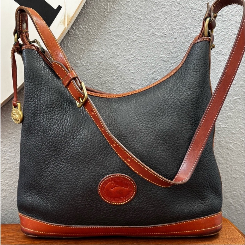 Vintage 90s Dooney and Bourke Black Leather All Weather Hobo Bag